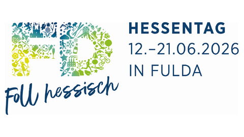 Das Logo für den Hessentag 2026 in Fulda mit der Aufschrift: "Foll hessisch. HESSENTAG 12.-21.06.2026 IN FULDA"
